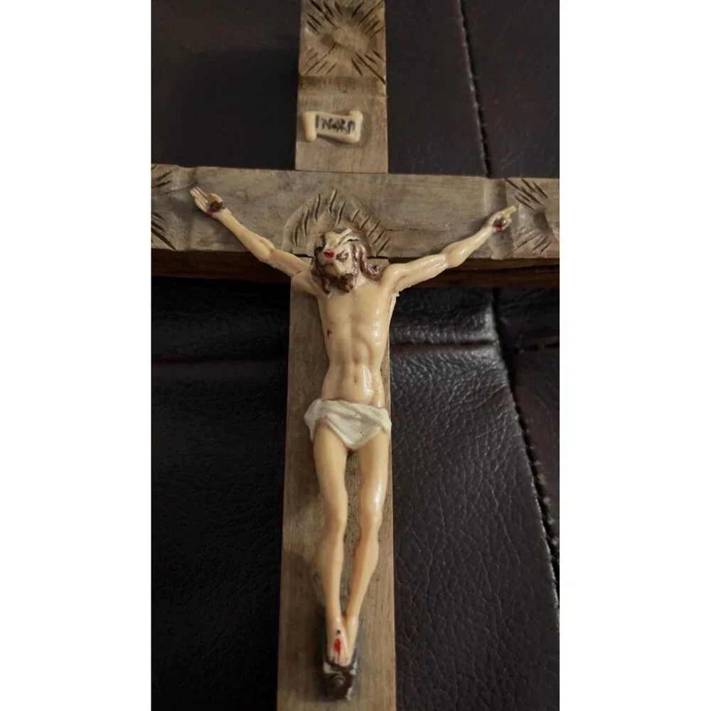 Jerusalem Olive Wood Crucifix INRI Holy Land Religious Wall Hand Carved 9